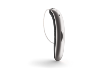Hearing aid device on a white background