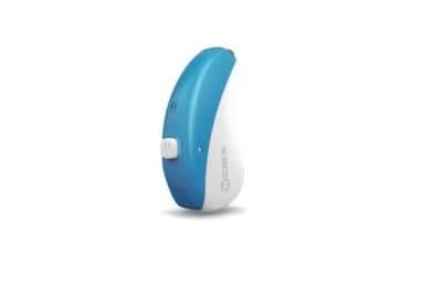 Blue and white electronic device on a white background