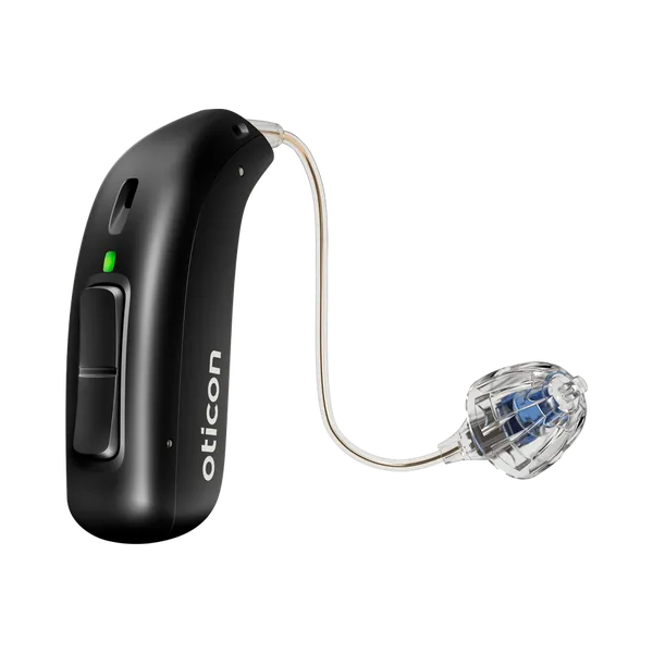 Oticon miniRITE left hearing aid in diamond black