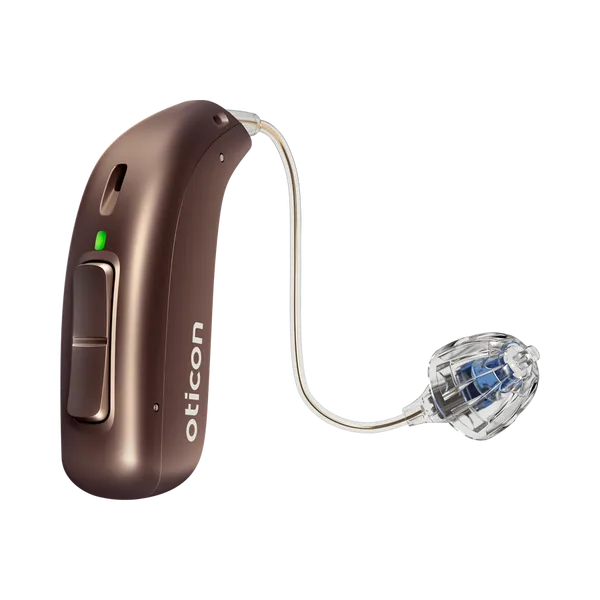 Oticon miniRITE left hearing aid in chestnut