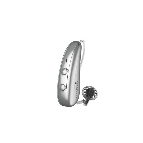 Signia hearing aid in silver