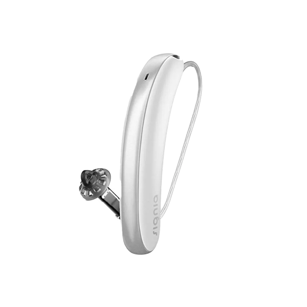 white hearing aid on a clear background