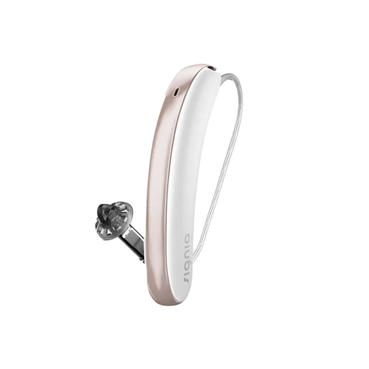 white hearing aid on a clear background