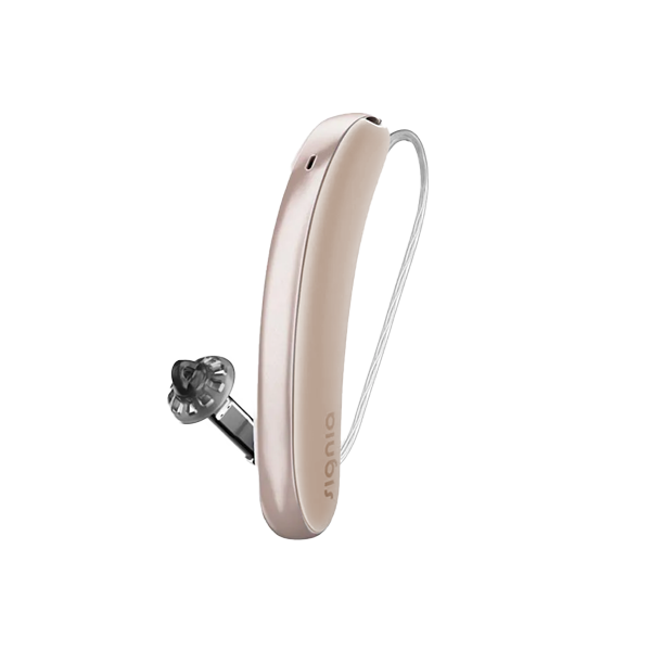 white hearing aid on a clear background
