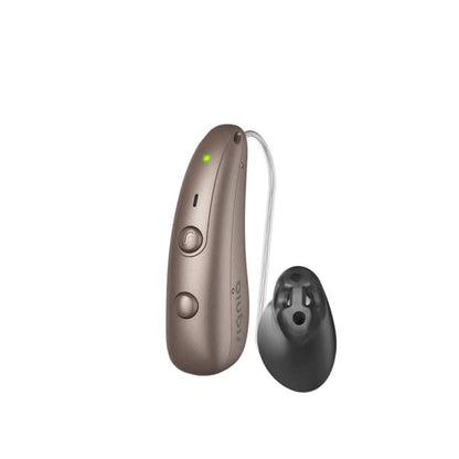 Signia Pure RIC hearing aids in sandy brown