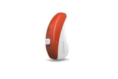 White and red electronic device on a white background