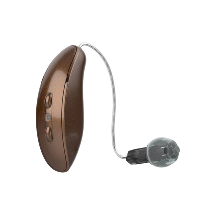 Starkey Omega RIC hearing aid in caramel