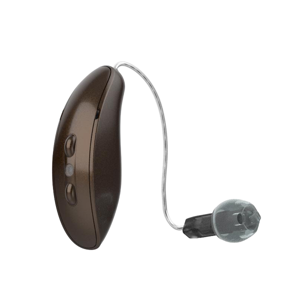 Starkey Omega RIC hearing aid in chestnut