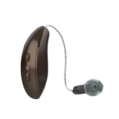 Starkey Omega RIC hearing aid in chestnut
