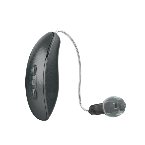 Starkey Omega RIC hearing aid in graphite