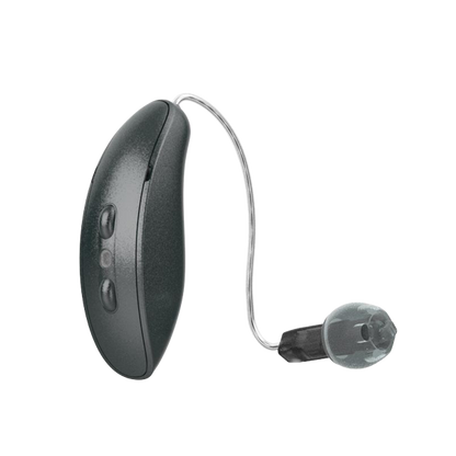 Starkey Omega RIC hearing aid in graphite