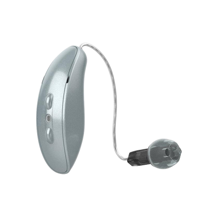 Starkey Omega RIC hearing aid in silver