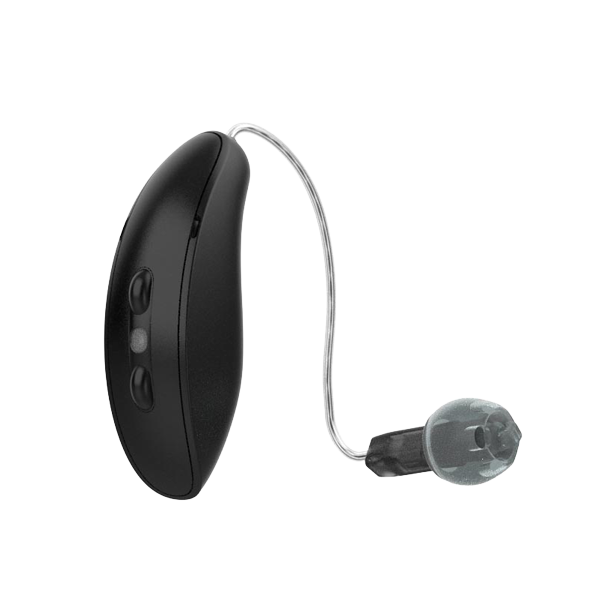 Starkey Omega RIC hearing aid in tech black 