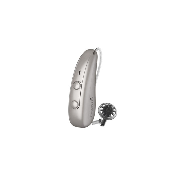 Signia hearing aid in dark champagne