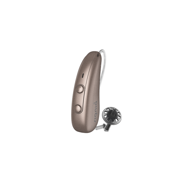 Signia hearing aid in sandy brown 